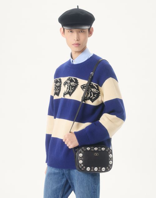 Valentino - ジャカードパンテアパターン ウール ニットプル - インディゴ/バター - メンズ - ニット